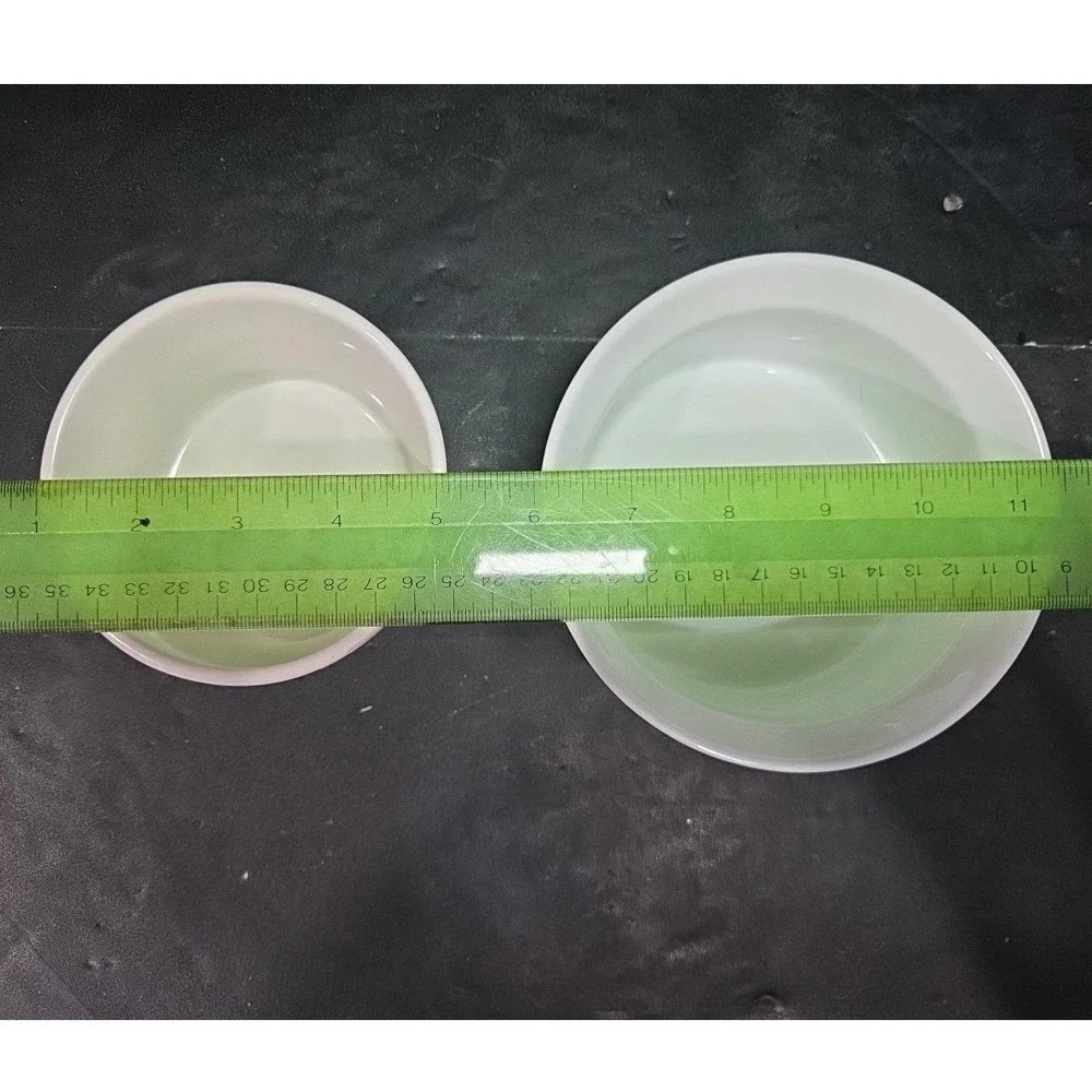Bali White Ceramic Ribbed Bowls, Set of‎ 3, Vintage Replacement Kitchenware
